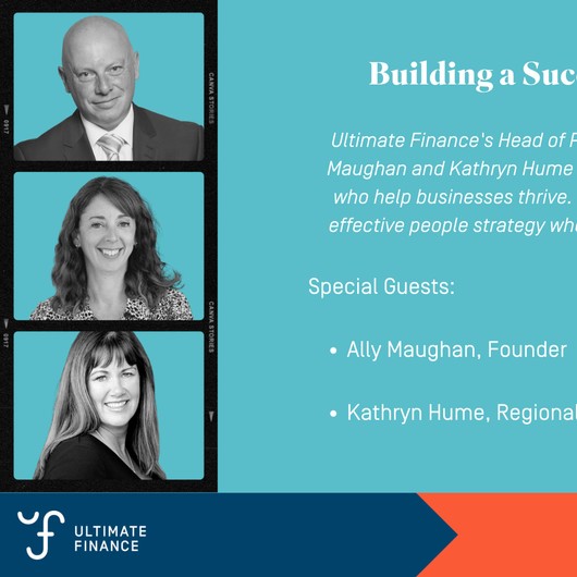 Webinar title card for a webinar called Building a Successful People Strategy with special guests Ally Maughan and Kathryn Hume